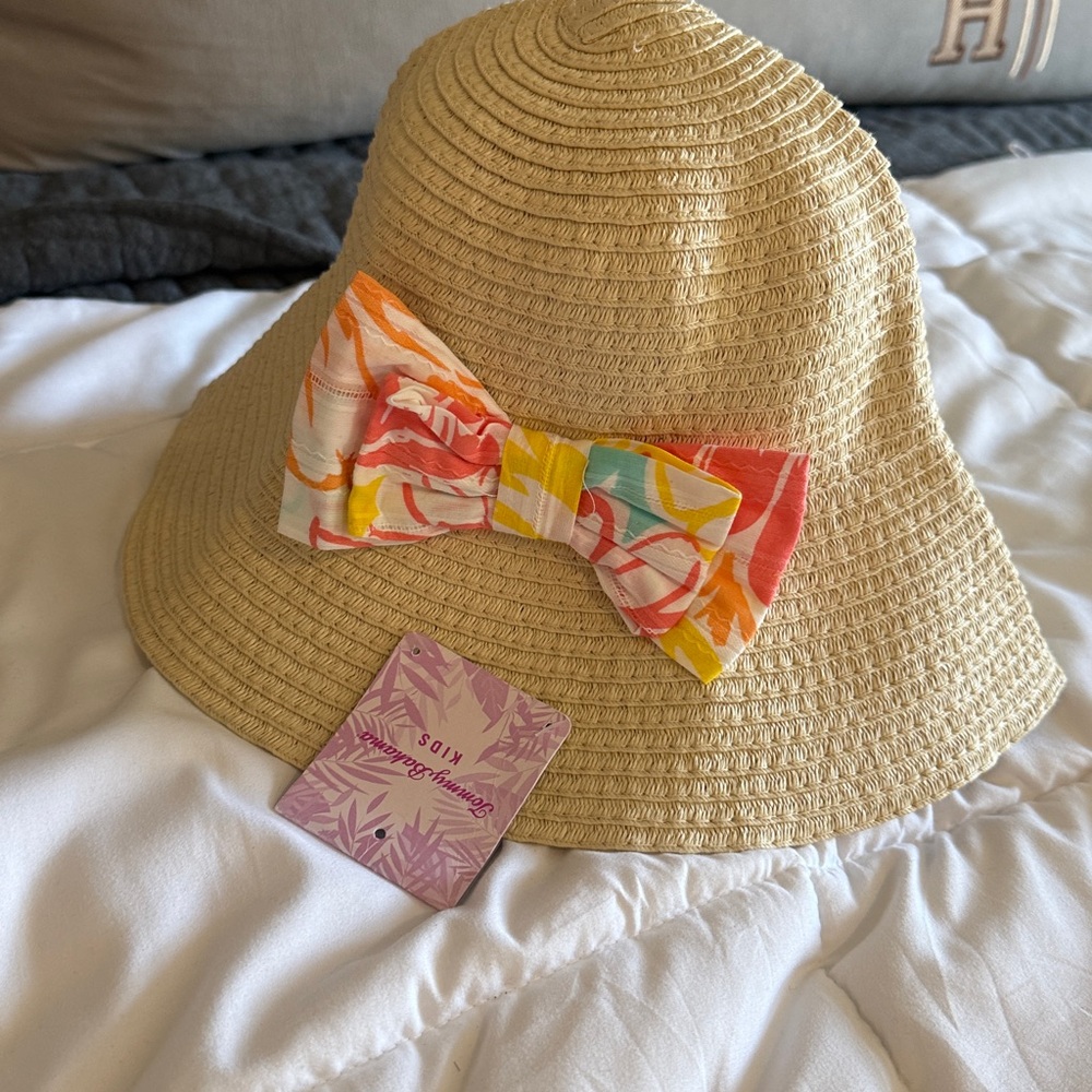 Tommy Bahama Kids' straw sun hat with a colorful bow.